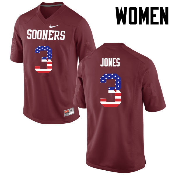 Women Oklahoma Sooners #3 Mykel Jones College Football USA Flag Fashion Jerseys-Crimson - Click Image to Close